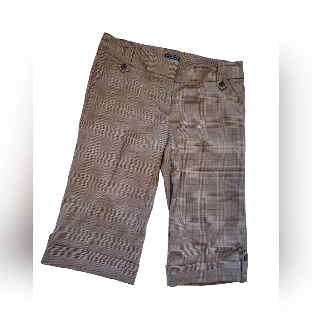 Ellemenno Womens Houndstooth Academia Capri Brown Pants Size 11 Waist 32